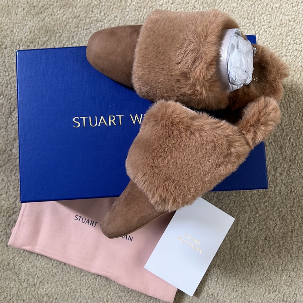 NWB Stuart Weizmann Edie Chill Faux Fur Slippers - Picture 5 of 9